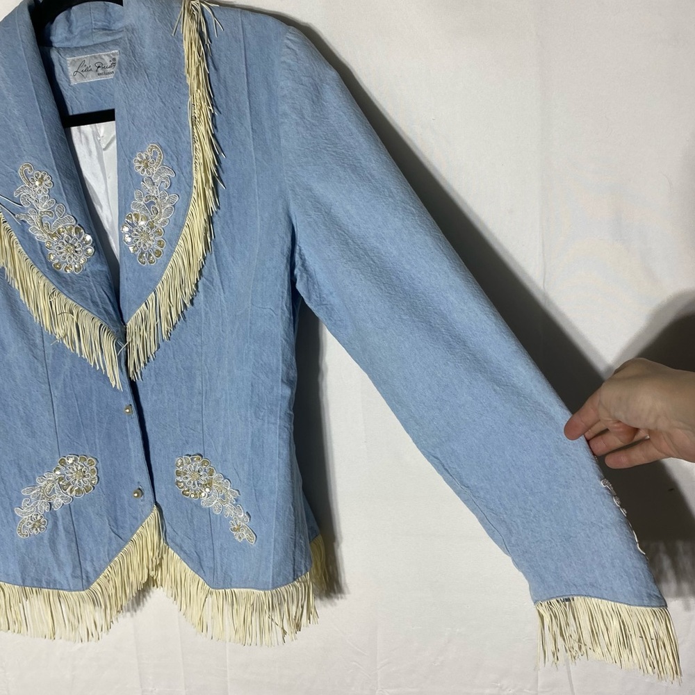 Vintage Lilia Smitty Blue Western Jacket and Skirt Set With Fringe M Festival - Picture 13 of 16